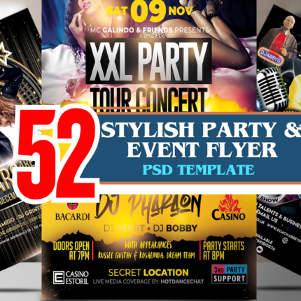 52- Stylish Party & Event Flyer PSD Instant Download & Customizable